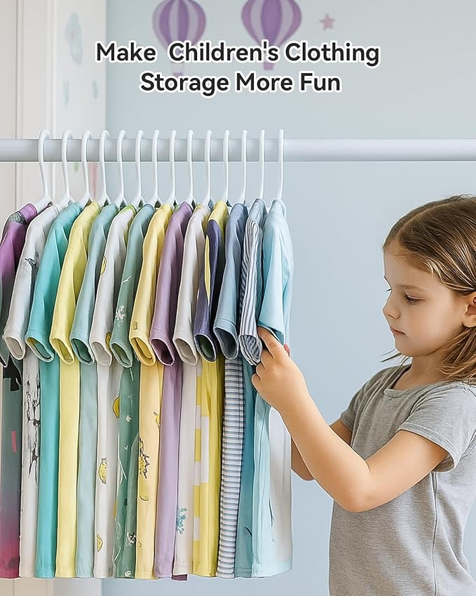 Plastic Kids Hangers, Pack of 100, Ultra Slim Closet Hangers, Non-Slip, Space-Saving, Sturdy, 14" W x 7" H (for Children Aged 7-12 Years), White, UAPY07100W