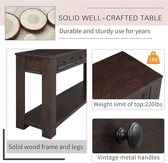 Console Table Hallway Sofa Entryway Side Table 63" Long Furniture with 4 Drawers and Bottom Shelf for Living Room Home Decor (Espresso)
