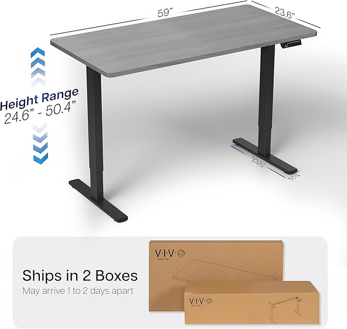 VIVO Electric 60 x 24 in Dual Motor Sit Stand Desk, Memory Height Adjustment, 2B Series, Dark Gray Top Black Frame, DESK-KIT-2B6G
