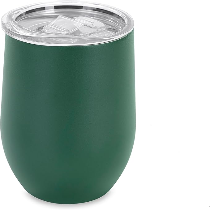 makerflo 12 oz Green Powder Coated Wine Tumbler with Leak-Proof Clear Lid - Pack of 25, Ideal for Craft and Personalization (Laser Engraving, UV DTF, Epoxy, and Vinyl)