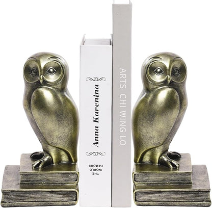 Kakizzy Vintage Gold Owl Bookends,Resin Animal Decorative Book Ends for Shelves,Book Holder with Anti-Slip Base,Luxurious Bird Bookends for Kids Rooms Office Home Decor,Unique Book Lover Gift