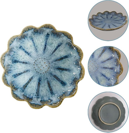 Lotus Ceramic Jewelry Tray, Small Trinket Jewelry Ring Holder Organizing Dish, for Parents Daughter Friends Sister, Birthday Gifts for Women, Retro Blue