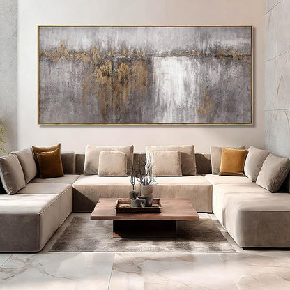 Artexist Abstract Wood Wall Decor Vintage Wall Art Grey and Gold Decorative Painting 40"x86" Large Pictures for Dining Room Office Artwork
