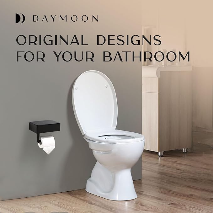 Day Moon™ Matte Black Toilet Paper Holder with Shelf, Wipe Holder for Bathroom Flushable Wipes Dispenser Toilet Paper and Wipes Holder Toilet Paper Holder with Storage