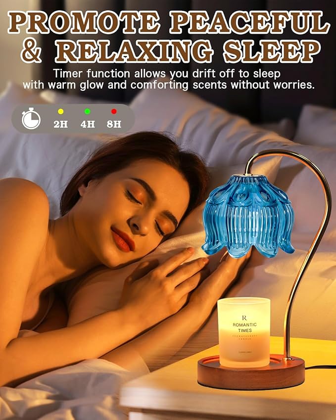 Funistree Flower Candle Warmer Lamp with Timer, Dimmable Candle Lamp Warmer, Christmas Birthday Gifts for Women Mom Her, Housewarming Home Decor, Lotus Wax Warmer for Yankee Candles - Blue Lily