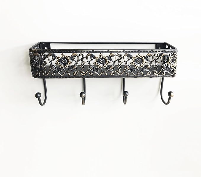 Key Holder for Wall，Vintage Metal Key and Mail Holder Wall Mount, Decorative Entryway Key Rack with Hooks for Keys, Mail, Hats, Bags
