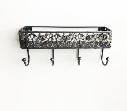 Key Holder for Wall，Vintage Metal Key and Mail Holder Wall Mount, Decorative Entryway Key Rack with Hooks for Keys, Mail, Hats, Bags