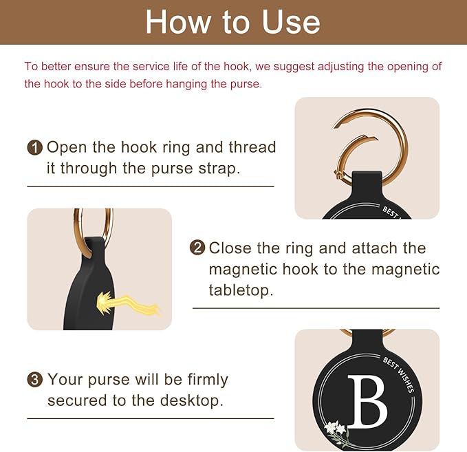 Magnetic Purse Holder - Handbag Hanger with Strong Magnetism, Beautiful Lily Hook for Women, Valentine's Day Gift, Suitable for Table, Locker Room, Restroom
