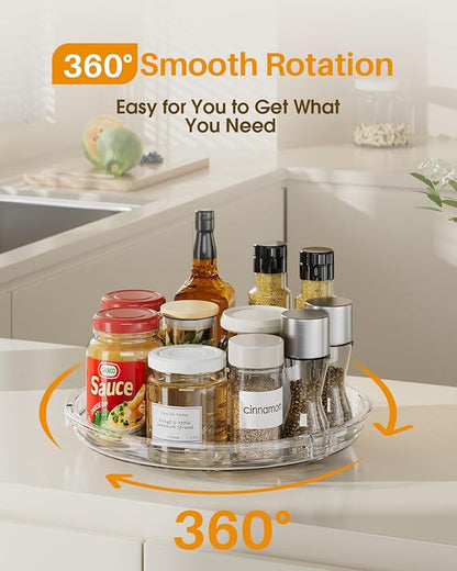 LAMU 2 Pack Lazy Susan Organizer 9 inch Lazy Susan Turntable for Cabinet, Rotating Spice Organization for Cabinet, Kitchen, Table Top, Countertop, Pantry Fridge Organizers and Storage, Clear