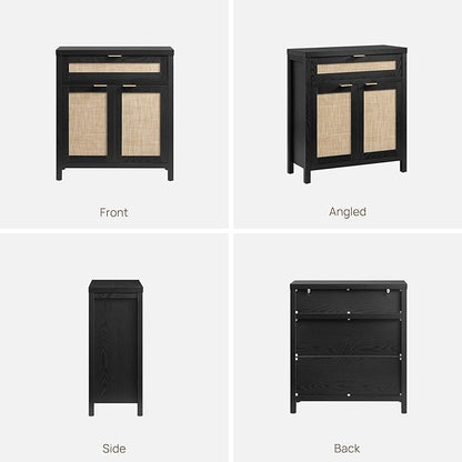 SICOTAS Sideboard Buffet Storage Cabinet, Rattan Accent Cabinet with Doors and Drawer, Modern Credenzas Buffet Table Console Coffee Bar Cabinets for Entryway Living Room, Black