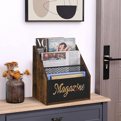 YINMIT Magazine Holder, Stepped 3 Tier Magazine Rack Floor, Magazine Storage Basket, Folder Organizer Bin for Magazines, Books, Newspapers