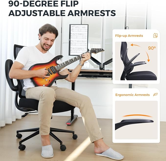 NearHub EC10 Stylish Ergonomic High Back Mesh Reclining Office Chair with Adjustable Flip-Up Armrests,Lumbar Support & Headrest,Breathable & Comfortable Computer Chair for Home, Office & Study