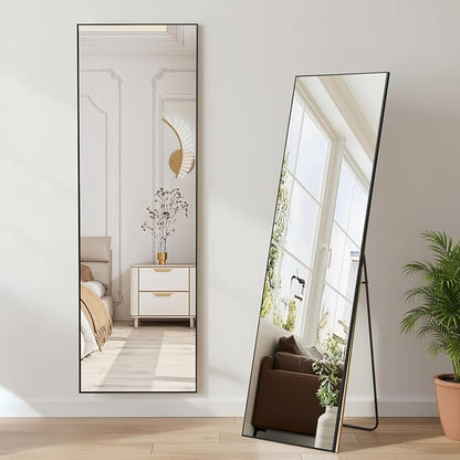 NEWBULIG Mirror Full Length, 16"x59" Body Wall Mirrors with Shatter-Proof Glass, Upgraded Floor Standing Mirror, Hanging or Leaning, with Stand Aluminum Alloy Frame for Home Decor, Bedroom, Black