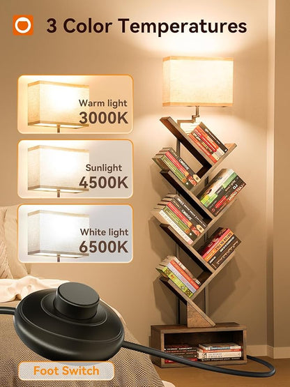 addlon 6-Tier Tree Book Shelf with LED Light, Steel&Wood Bookshelf with Storage Cabinet, Narrow Tall Bookcase with 3CCT Bulb, Small Bookshelf for Bedroom, Home Office&Living Room-Rustic Brown