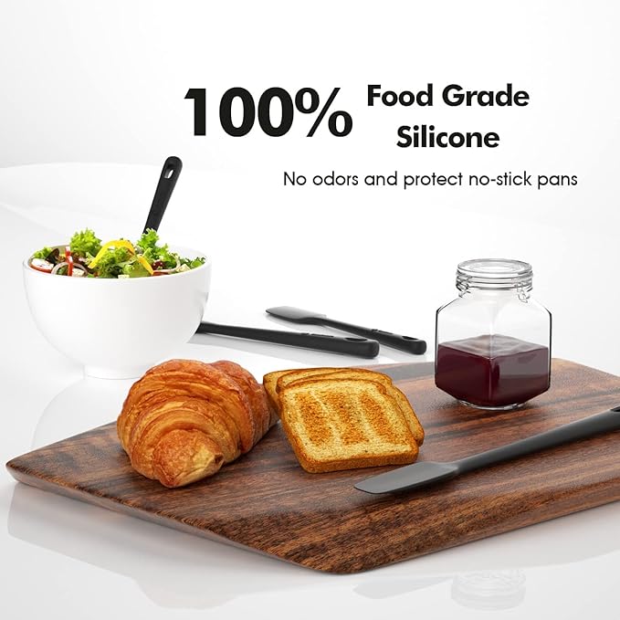 ChefAide 4 Pieces Silicone Spatula Set, Food Grade Rubber Spatula, Upgrade Strong Handle with Ergonomic Grip, Heat Resistant Up to 600°F for Nonstick Cookware, Cooking Baking Mixing, Black (SP4)