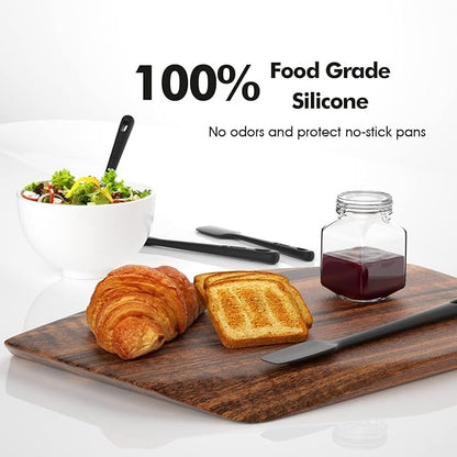 ChefAide 4 Pieces Silicone Spatula Set, Food Grade Rubber Spatula, Upgrade Strong Handle with Ergonomic Grip, Heat Resistant Up to 600°F for Nonstick Cookware, Cooking Baking Mixing, Black (SP4)