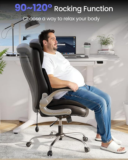 500lbs Executive Office Chair Big and Tall, Adjustable Lumbar Support for Back Pain, BIFMA-Certified Heavy Duty Office Chair Computer Desk Chair with Extra Wide Seat & Thick Armrest Pad