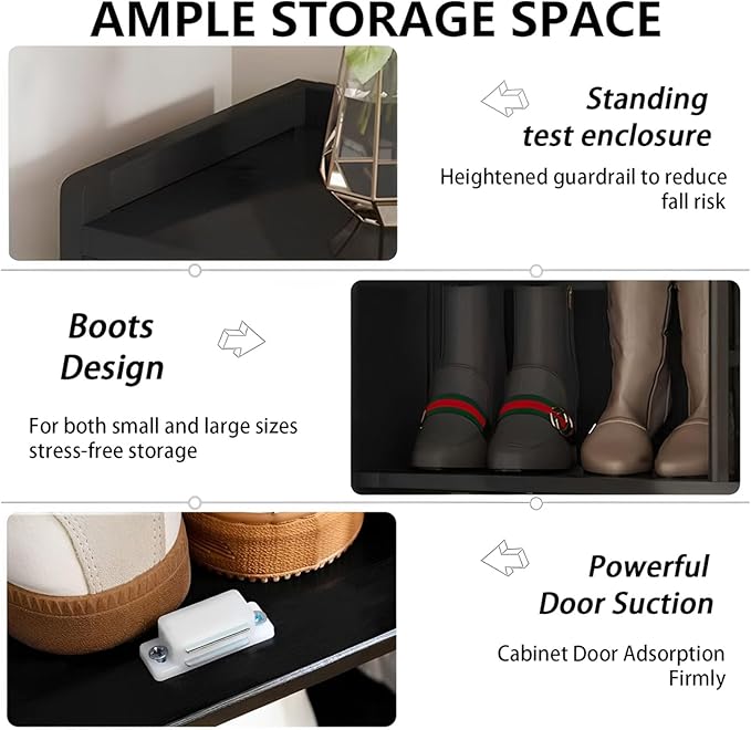 Bamboo Shoe Cabinet, 8-Tier Shoe Storage Cabinet with Doors, Freestanding Bamboo Shoe Rack Organizer with Shelves for Entryway, Hallway, Closet, Living Room