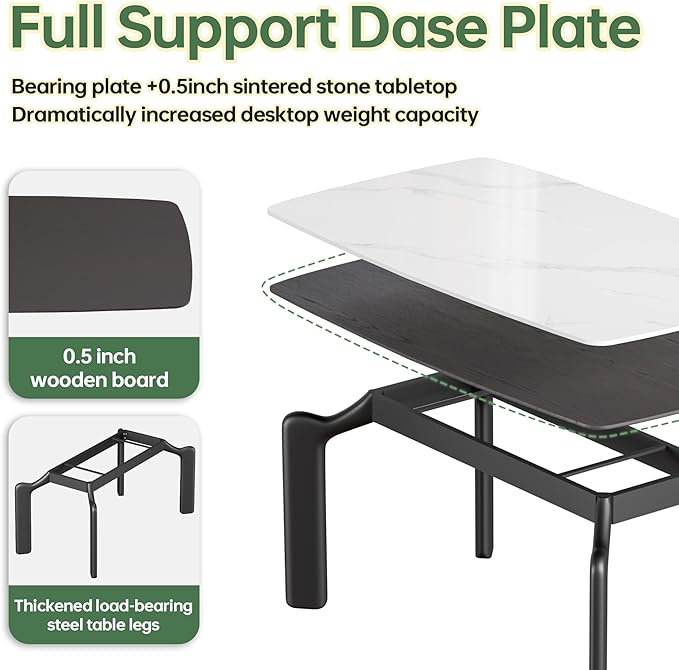 59'' Modern Dining Table, Sintered Stone Dining Table, Rectangular Slate Patio Table with Metal Legs, Indoor-Outdoor Ceramics Table for Patio, Backyard, Scratch and Heat Resistant