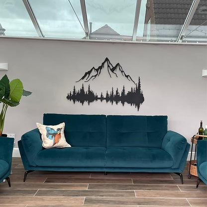 Wita Home Mountain and Forest Metal Wall Art, Wall Mounted Home Decor, Pine Trees and Nature Wall Art for Living Room, Bedroom or Office, Large Outdoor Wall Decor, Nature Christmas Decor (Black Mountain-Black Forest, 56x37 inches)