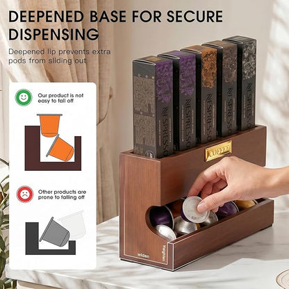 Wood Pod Dispenser Designed for Nespresso Original Line Capsules, Freestanding Countertop Pods Rack, Coffee Pods Holder for Home Office Kitchen Counter, Dispenses 5 Coffee Flavors (Brown) (5 Columns)