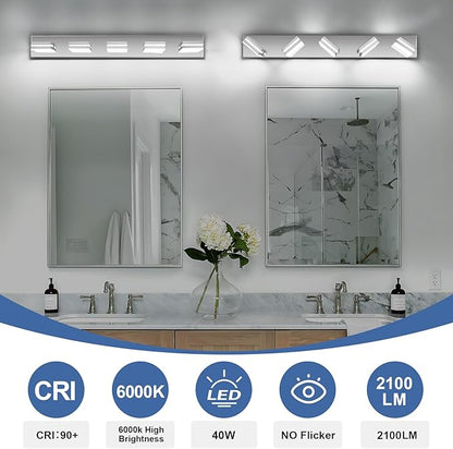 Modern LED Bathroom Lights Fixtures(5-Light),Stainless Steel Chrome Acrylic Wall Lighting,Vanity Lights for Bathroom Over Mirror(6000k 34in)