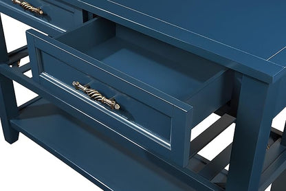 LKTART Solid Wood Console Table Entryway Table with Storage Drawers and Shelves Sofa Table for Entry Hallway Foyer(42" Navy Blue)
