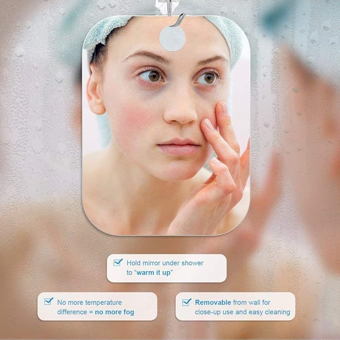 Deluxe Large Fogless Shower Mirror (11 in x 7.8 in) Anti-Fog Shave Mirror Fog-Free Wall Hanging Mirror Bathroom Mirror