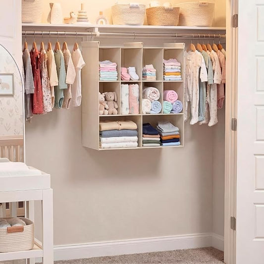 Ofiray-home 3 Tier Hanging Closet Organizer, 10 Compartments Sweater Organizer for Closet with 3 Sturdy Hooks, Closet Organizers and Storage, Wardrobe, Rv, Garment Rack, Beige