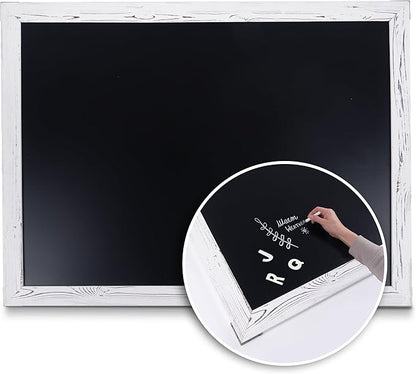 Loddie Doddie Magnetic Chalkboard - 46 x 34.5 in, White Rustic Frame, Wall Mount - Erasable Chalk Board Surface & Message Center - Chalkboard Signs & Magnet Board