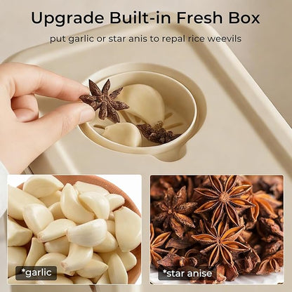 UFORU Rice Dispenser, Rice Storage Container with Measuring Cup for Kitchen Pantry Household, Cereal Dry Food Storage Containers Airtight, Sealed Moisture Proof (Brown 11 Lbs)