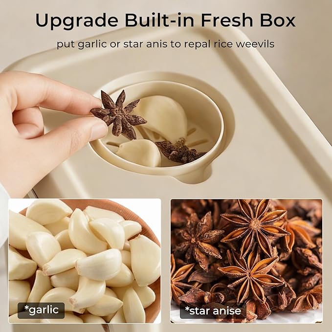 UFORU Rice Dispenser, Rice Storage Container with Measuring Cup for Kitchen Pantry Household, Cereal Dry Food Storage Containers Airtight, Sealed Moisture Proof (Brown 22 Lbs)