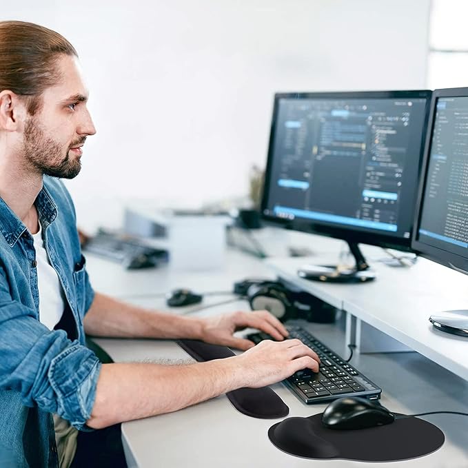 KTRIO Ergonomic Keyboard Wrist Rest & Mouse Pad with Wrist Rest, Black | Memory Foam Wrist Support, Ergonomic Design, Non-Slip Base, Office and Home Use