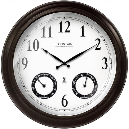 20" Evander Large Outdoor Atomic Wall Clock with Temperature & Humidity, Waterproof Outdoor Clock Thermometer Combo for Patio, Pool and Garden Decor,Oil Rubbed Bronze Black
