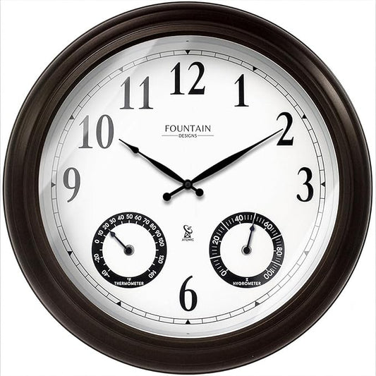 20" Evander Large Outdoor Atomic Wall Clock with Temperature & Humidity, Waterproof Outdoor Clock Thermometer Combo for Patio, Pool and Garden Decor,Oil Rubbed Bronze Black