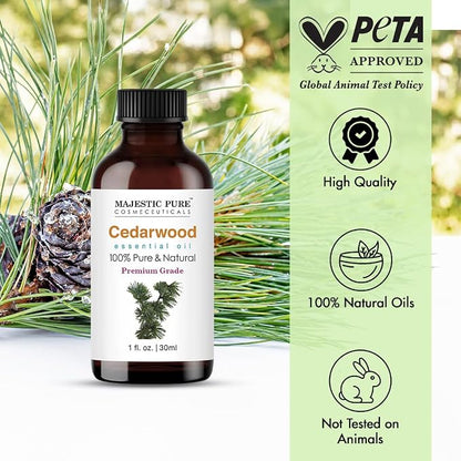 Majestic Pure Essential Oil with Glass Dropper - 100% Pure and Natural - Essential Oils for Diffuser, Aromatherapy, Soap and Candle Making, Cedarwood Essential Oil, Cedarwood Oil, 1 Fl Oz