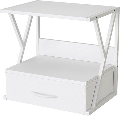 aboxoo Printer Stand for Desk with Storage Drawer, 2 Tier Desktop Or UnderDesk Shelf, Multi-Purpose Desk Organizer for Home Office, fit Fax Machine/3D Printer/Scanner, White