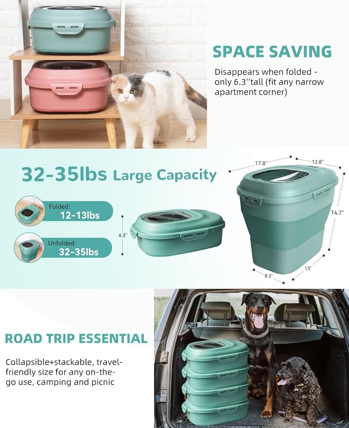 32-35 Lbs Dog Food Storage Container Collapsible Dog Food Container with Airtight Lids, Wheels, Scoop and 2pcs Food Storage Containers, Large Pet food storage for Dog, Cat