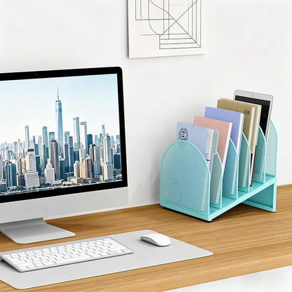 gianotter Desktop File Organizer, Desk Organizer with 5 Compartments, Paper Organizer for Desk, Workspace Organizers for Office Supplies (Blue, Inclined Style)