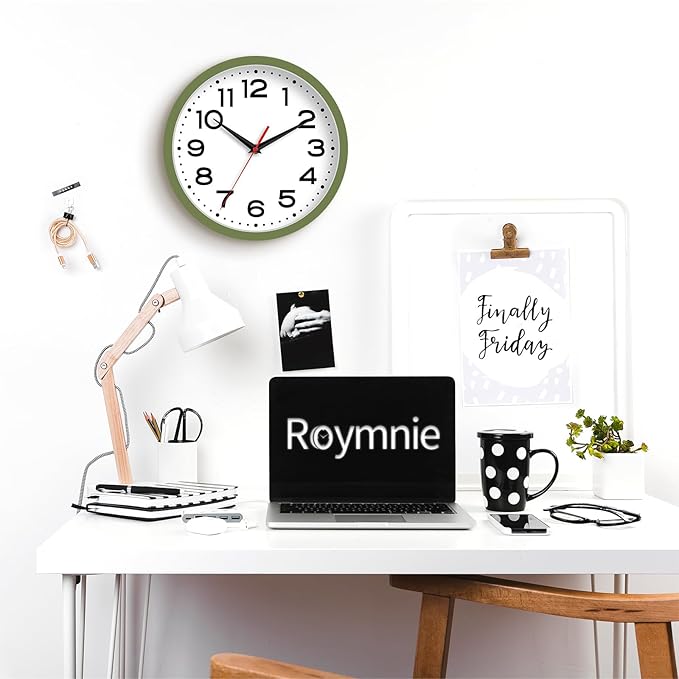 Roymnie Wall Clock Silent Non-Ticking Modern Clock Battery Operated 8 Inch Small Classic Analog Decorative for Kitchen, Bathroom, Office, Bedroom, Home(Green)