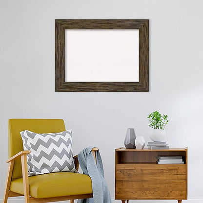 Amanti Art White Cork Board for Wall, 27x35 Vision Board with Brown Wood Frame, Medium Corkboard Office Decor for Home Organization, Rustic Farmhouse Corkboard Pinboard to display items for home