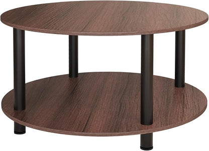 23.6" Round Coffee Table, 2-Tier Small Circle Coffee Table with Storage, Modern Center Accent Table with Metal Frame, Side Table End Table for Small Space, Living Room, Office, Walnut