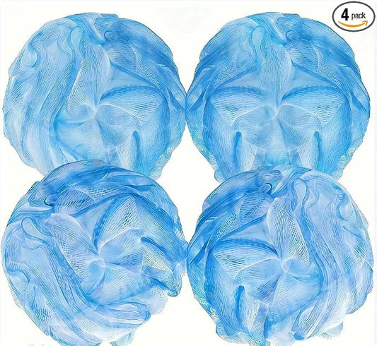 Loofah Bath Sponges - Gentle Exfoliating Shower Loofah for Rich Lather, Durable Mesh Body Scrubber for Men & Women 4 Pack (Sky Blue) | Durable mesh creates rich lather, soft exfoliating loofah for men & women daily shower