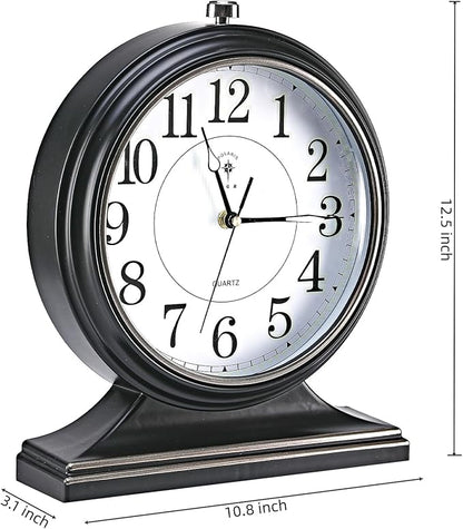 Retro Mantel Décor Desk Clock, 10-inch Vintage Table Clocks for Fireplace, Easy to Read Clocks for Living Room, Bedroom, Office, Desktop Decoration (Bright Brown)