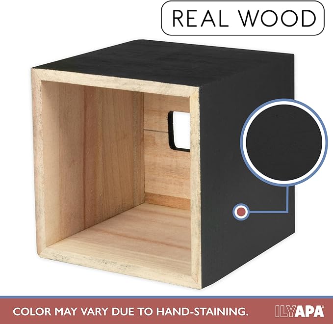 Ilyapa Wood Tissue Box Cover Square - Rustic Farmhouse Black Wooden Tissue Holder