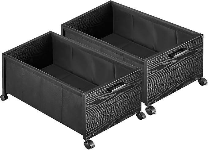FOUCSSOMEI Under Bed Storage with Wheels, Wooden Under Bed Drawers On Wheels, Rolling Under Bed Shoe Storage, Space Saving, Black,70L