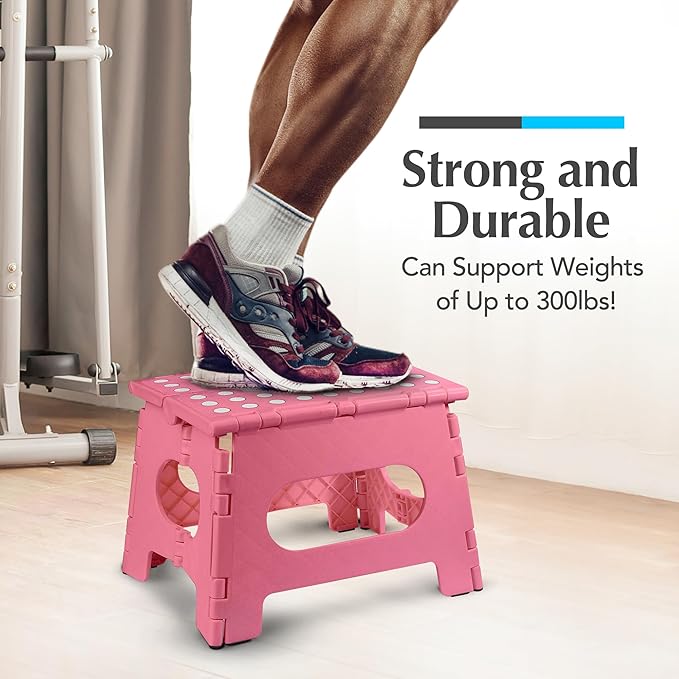 Handy Laundry Folding Lightweight Step Stool - Sturdy Enough to Support Adults - Opens Easy with One Flip - Great for Kitchen, Bathroom or Bedroom (Pink | 2-Pack)