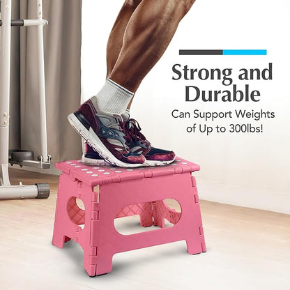 Handy Laundry Folding Lightweight Step Stool - Sturdy Enough to Support Adults - Opens Easy with One Flip - Great for Kitchen, Bathroom or Bedroom (Pink | 2-Pack)