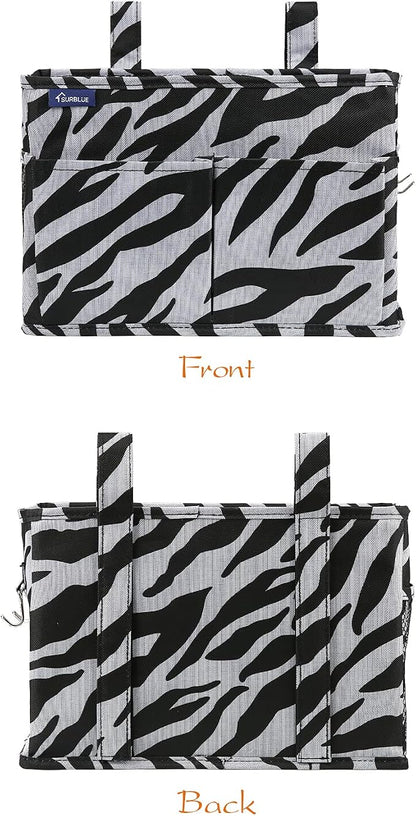Surblue Caddy Hanging Organizer Bedside Storage Bag for Bunk and Hospital Beds, Zebra, Small