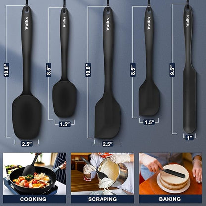 Walfos 600°F High Heat Resistant Silicone Spatula Set of 5- Food Grade Rubber Spatula Set for Baking Cooking & Mixing - BPA Free, Non Stick and Dishwasher Safe,black